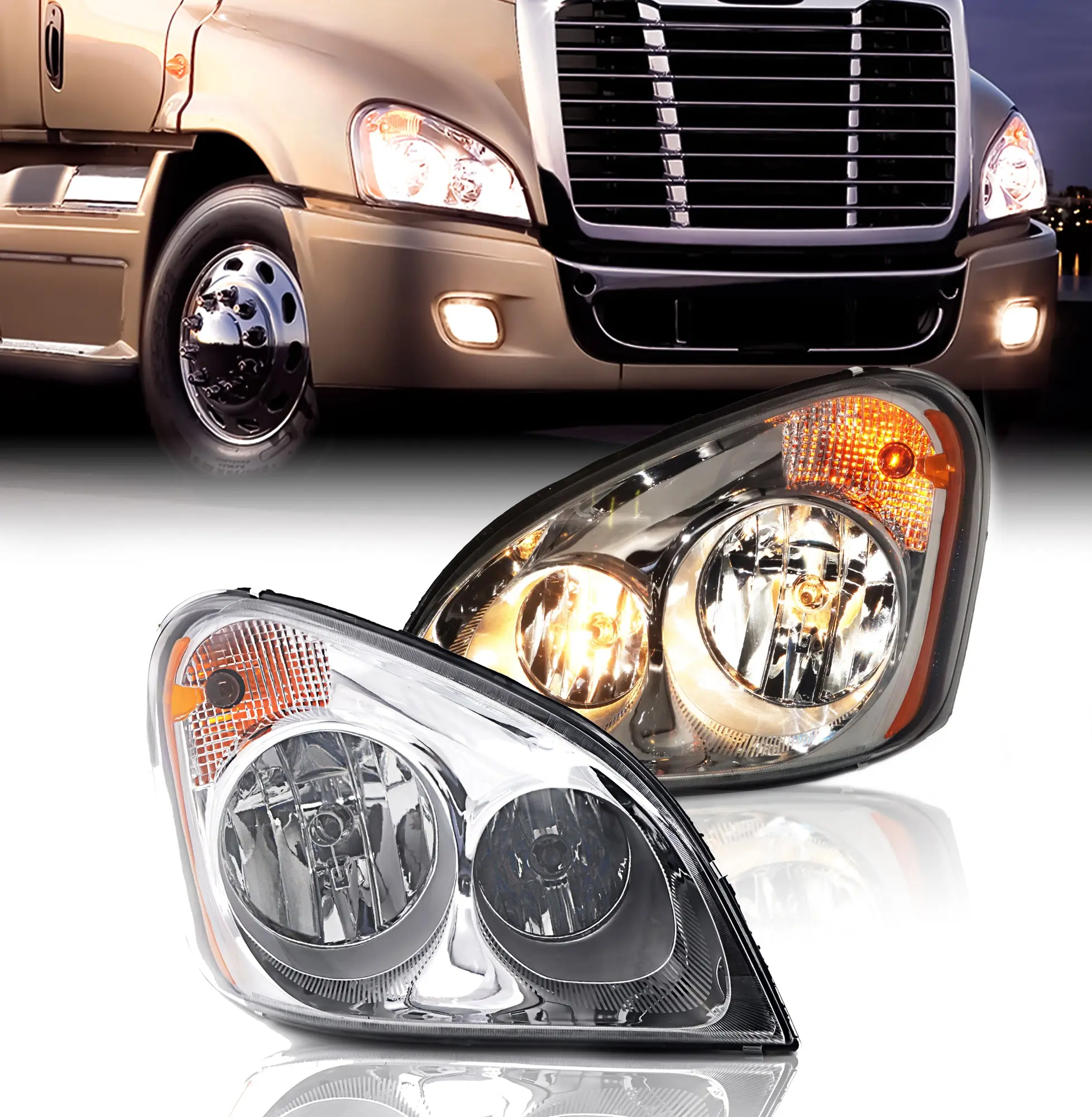 Torque 2008-2017 Freightliner Cascadia Headlight PAIR Replacement for semi Trucks [Included All Bulbs] Assembly Projector DOT SAE Approved Driver Left Passenger Right Side Set (TR030-L, TR030-R)