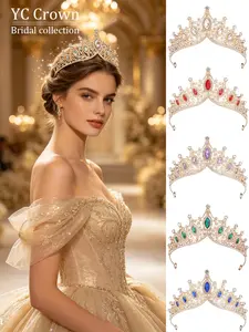 1PC Gold Crown for Women Crystal Princess Tiaras Rhinestone Queen Headband Wedding Bridal Hair Accessories Birthday Prom Pageant Party Coming of Age Ceremony Photo Props
