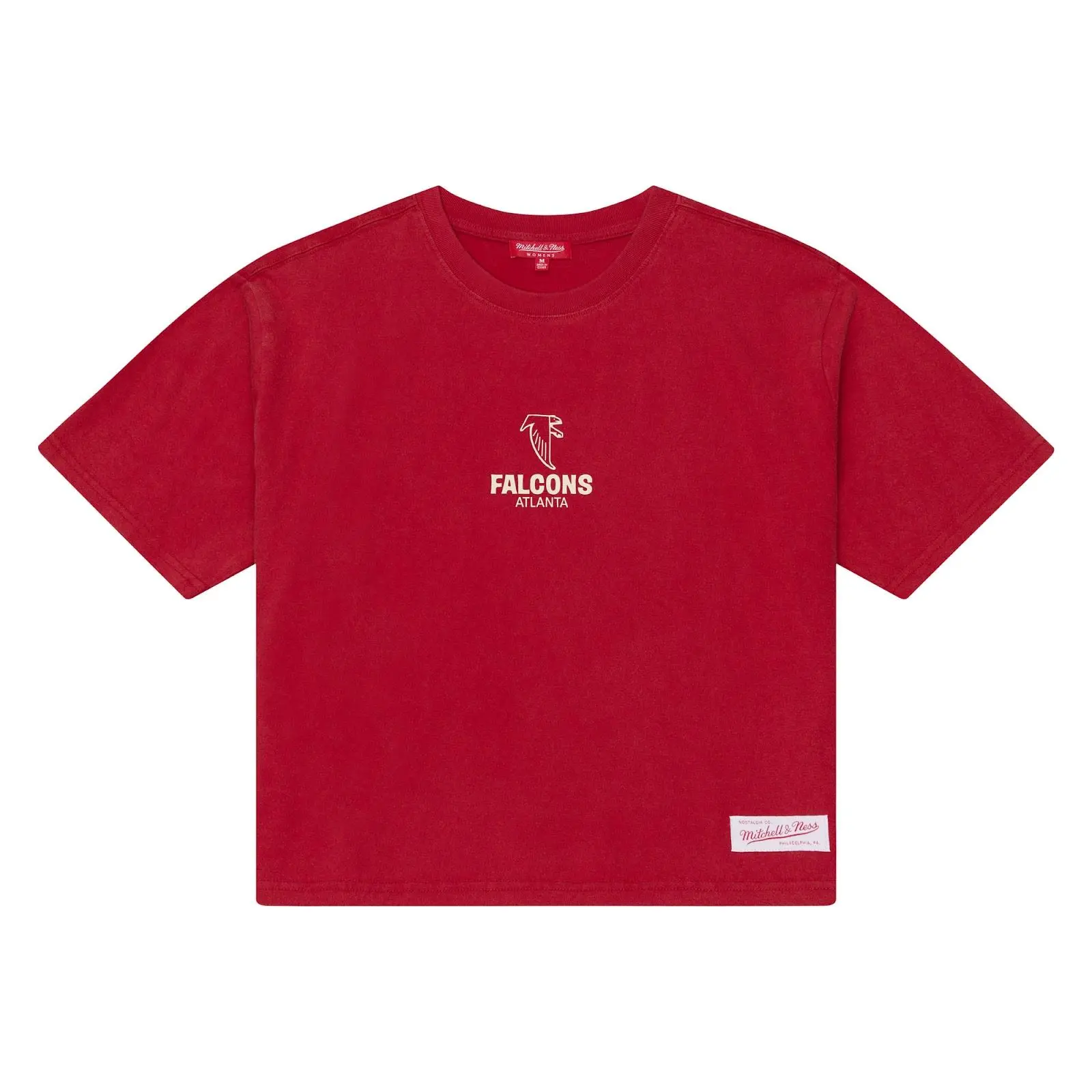 Women's Atlanta Falcons Red Core Essentials Cropped Boxy T-Shirt NFL Throwback Tee Graphic Vintage Fan Gear Mitchell & Ness