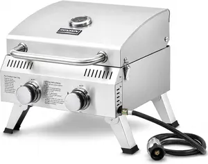 ROVSUN 20000 BTU Stainless Steel Propane Gas Grill with Ignition, 2/3 Burner Portable Tabletop Grill with Folding Legs & Lockable Lid for Outdoor Patio Garden BBQ Picnic RV Tailgating Camping Cooking