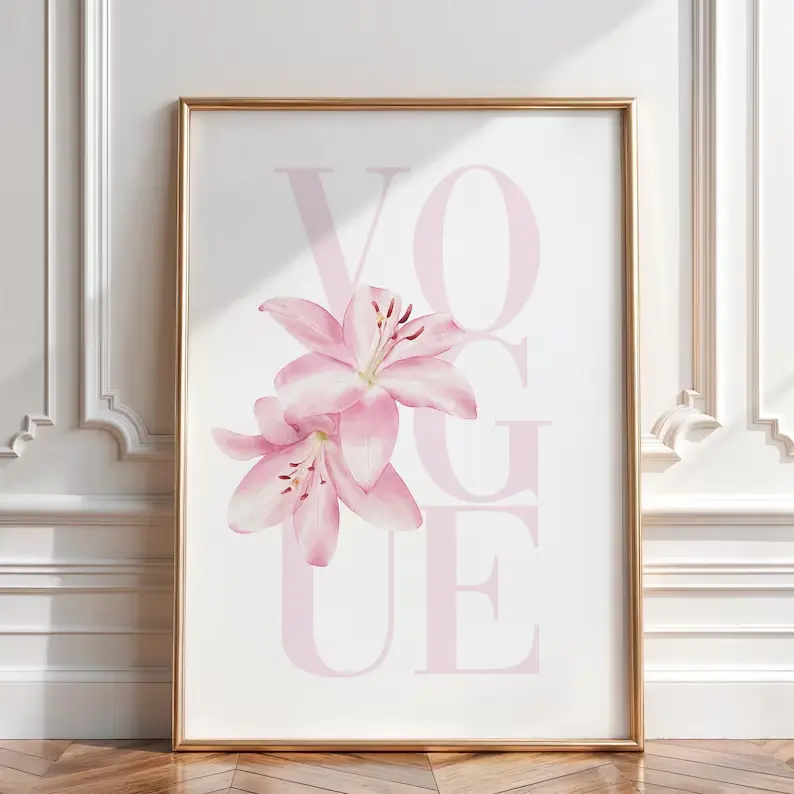 Poster Pink Lily Vogue Print Trendy Fashion Girl Wall Art College Dorm Decor homedecor