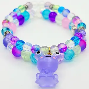 Dopamine Frog Bracelet Color Therapy Beaded Stack with Lavender Frog Charm Multicolor Beads Stackable Jewelry