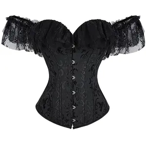 Women Corset Tops with Sleeves Renaissance Overbust Corset Clothes Womenswear Halloween Costume Outfit 6731C