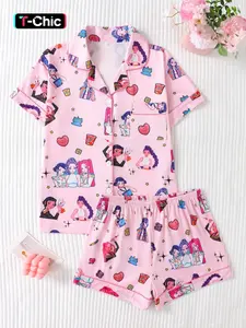 Women's Kpop Demon Hunters Pajama Set, Casual All-Over Print Sleepwear, Summer Comfortable Fitted Design, Perfect for Christmas Party, Loungewear