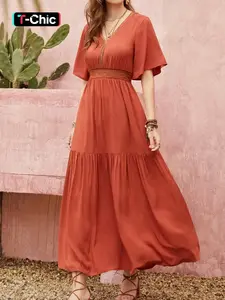 Women's Plain V Neck Dress, Fashion Casual A Line Dress for Beach Holiday Vacation, Summer Dresses for Women Casual Wear Womenswear