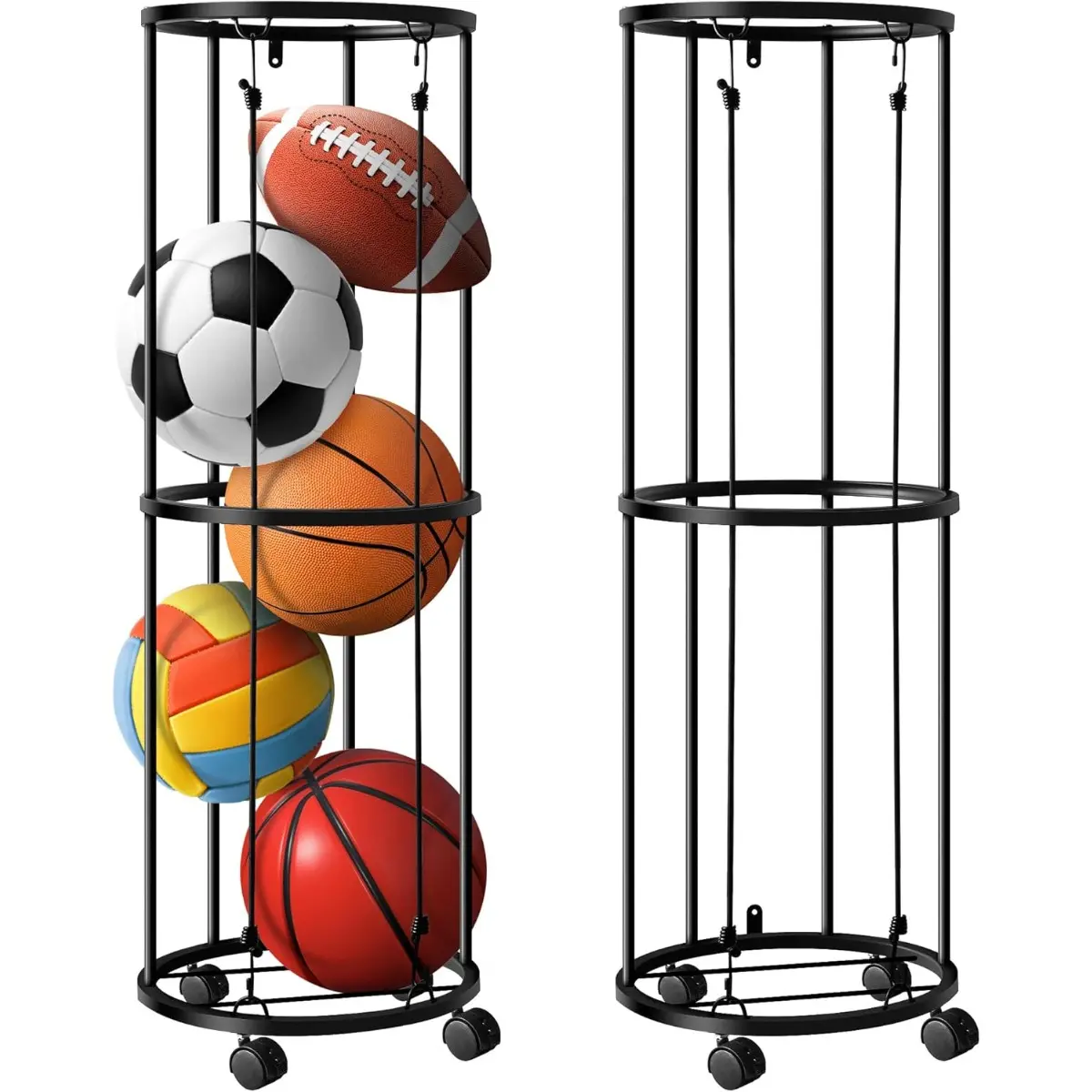 Columnar Vertical Ball Rack-40x13.2 In Rolling Basketball Holder, Wall Mount, for Indoor Rooms and Gyms, for Garage Sports Ball Storage