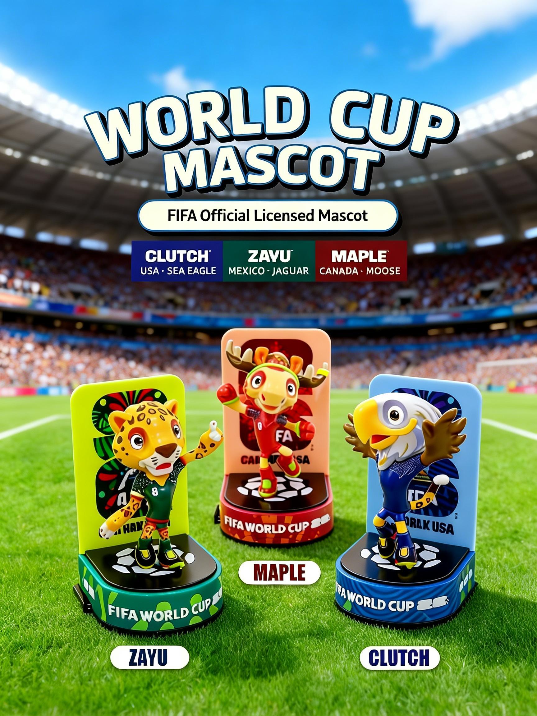 FIFA Official Licensed 2026 World Cup Mascot Toy Figurines Set of 3 (Maple, Zayu & Clutch), Collectable Soccer FIFA 26 Mascot Toys