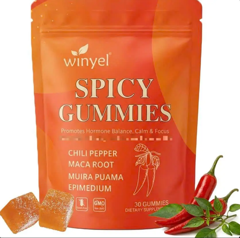 Spicy Gummies Cubes Hot Peach Flavor with Chili Pepper, Maca Root & Muira Puama for Mood, Energy & Vitality - Fun Treat for Couples & Romantic Time - 1 Pack (30 pcs)