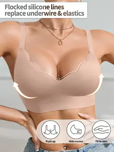 Women's Comfortable Seamless Wide Strap Bra, Soft Medium Support, Full Coverage, Plain Pattern, Buckle Closure, Plus Size Available
