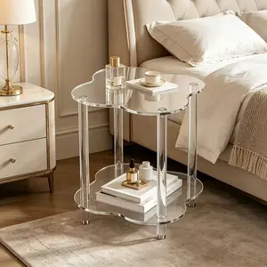 Acrylic Transparent Side Table, Elegant Cloud Shape Bedside Tea Table, Multi-Layer Design, Living Room Bedroom Decor, High-End Small Tea Table