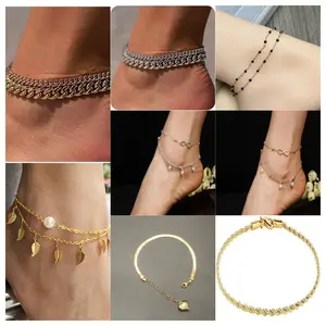 Summer Hot-Selling Little Black Bean Cauliflower Caterpillar Chain French Style Women's Niche Versatile Layered Simple Heart Snake Bone Anklet Jewelry