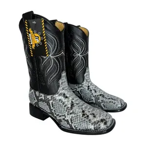 Diego's Boots Men's Imitation Python Cowboy Boots Square Toe Genuine Leather, Bota Caballero Imitacion Python 100% Piel