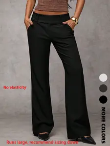 Women's Basic Plain Pocket Elegant Chic Casual Fitted Flare Pants, Business Casual Women's Clothing, All-Season Ladies' Apparel