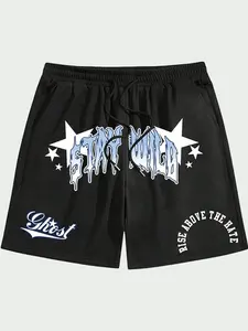 Heavyweight "Stay Wild" Dripping Graphic Print Shorts - Breathable Drawstring Casual Sweatshorts - High Street Fashion Star Detail Fitted Fashion Shorts for Music Festivals & Daily Wear