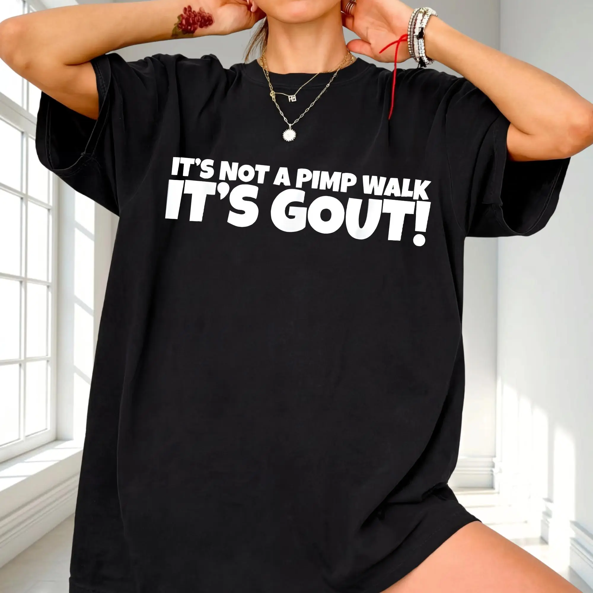 Men's Funny Gout T-Shirt - "It's Not A Pimp Walk It's Gout!" Graphic Top, Casual Round Neck in Soft Seamless Cotton, Tshirt