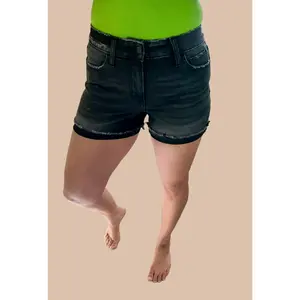 Distressed Washed Black Denim Shorts