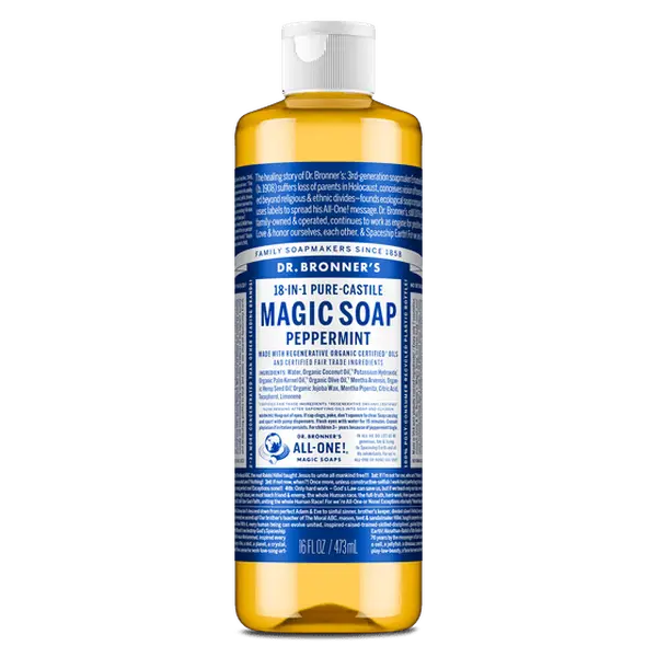 Dr. Bronner's Magic Soap - Peppermint- Pure-Castile Liquid Soap - 16 oz – for face, body wash, hands