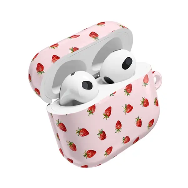 Fraise AirPods Case – Cute Strawberry Aesthetic Cover w/ Keychain | Kawaii Pink Silicone Protective Case