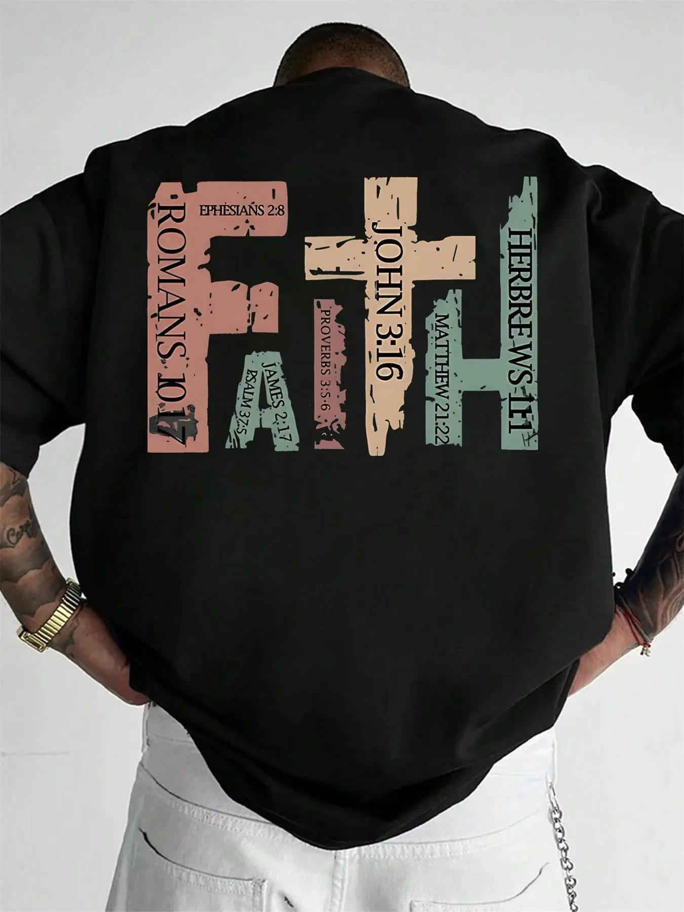 Men's Casual Short Sleeve Fitted Distressed T-Shirt, Bottom Vintage Letter Print, Comfortable Skin-Friendly Fabric, Fashion Versatile Daily Wear