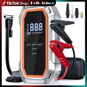 LEIBOO Jump Starter with Air Compressor, 5000A Peak Car Battery Jump Starter(9.0 Gas/8.0L Diesel), 160PSI 12V Jump Box Car Battery Jumper Starter Portable with Jumper Cables, LED Lights, LCD Display(CE, FCC Certification)