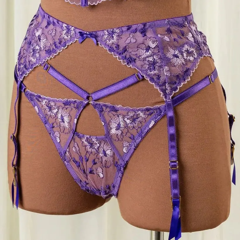 Embroidered Garter Belt - Violet