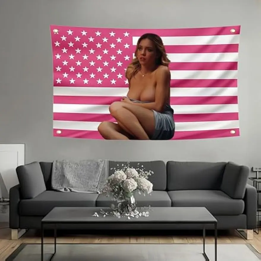 Sexy Flag Sydney Star Sweeney American Funny Tapestry Poster for Youth Dormitory Men's Den Bedroom Living Room Bedroom Decoration