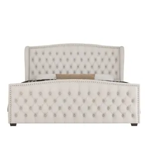 [MothersDayGift]VanAcc Luxury Bed Frame, Velvet Upholstered Bed with Deep Button Tufted Design& Nailhead Trim Wingback Headboard, Unique Bedroom Furniture, No Box Spring Needed/Durability/KING/QUEEN#SummerVibes