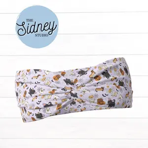 Halloween Dogs In Costume Wide Twist Headband for Nurses, Teachers, Veterinarian Tech, and Dog Moms