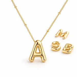 Women’s gold  bubble letter necklace, personalized A–Z letter pendant, beaded chain design, suitable for gifting
