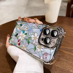 Retro flowers Suitable for iPhone16/15/14/13/12  electroplated anti drop soft case phone case hnFGH1DD01