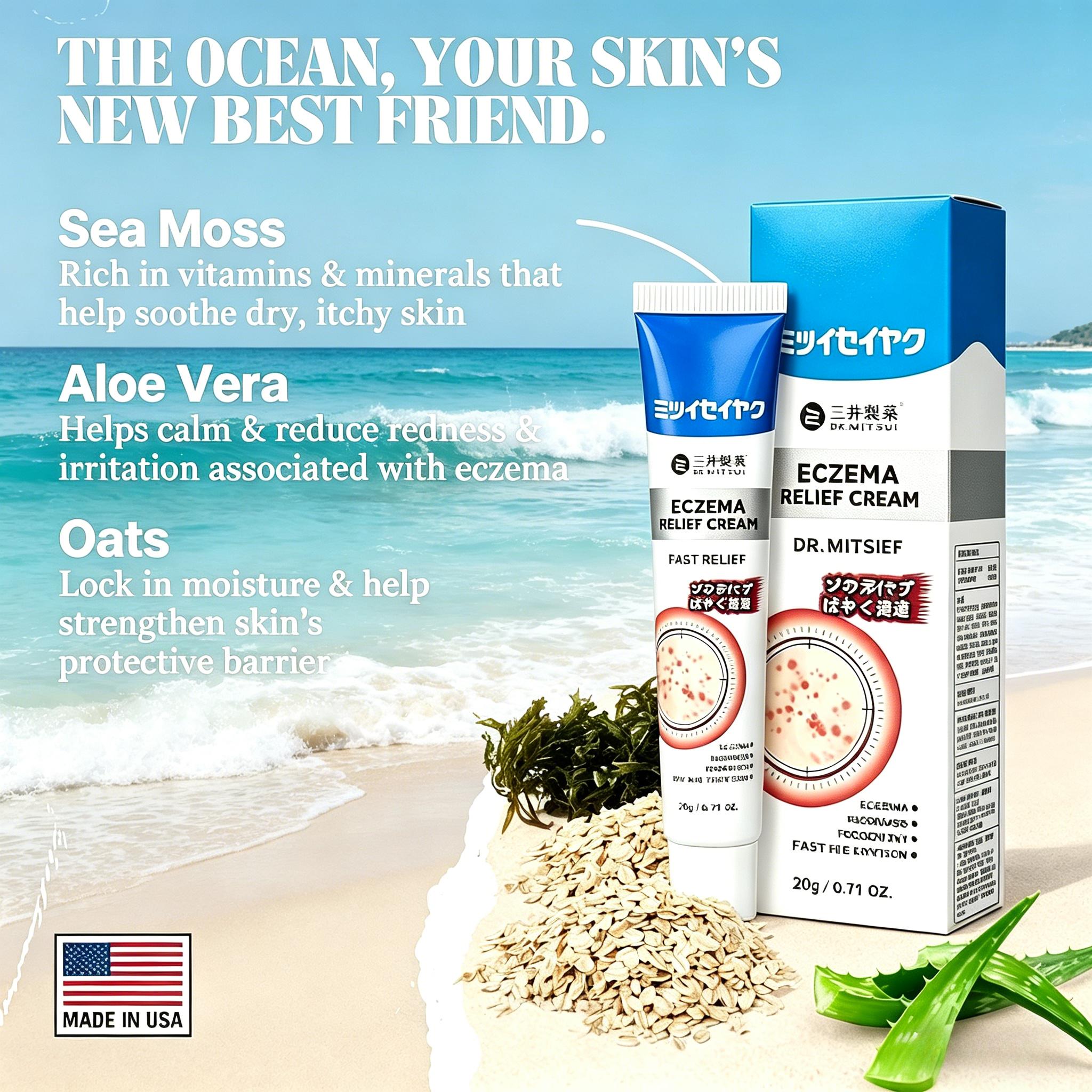 DRMITSUI Soothing Cream with Sea Moss & Oats - Eczema & Psoriasis Relief - Ocean Minerals - for Sensitive Skin - Hydrating Eczema Cream for Dry Skin