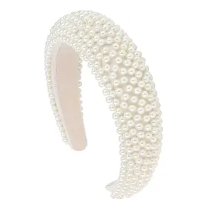 Pearl Headband 1PC White Women Non Slip Jeweled Head Band Sparkly Beaded Hairband Fashion Padded Headbands Women Wedding Bridal Headband Hair Accessories Women Girls