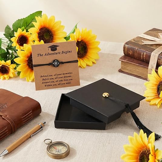Graduation Gifts for Her Him, Adjustable Compass Bracelet Class of 2026 Graduation Gifts for Women Men Comes in Cap Box with Cards for Son Teenage Teens High College Middle School