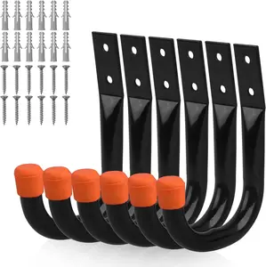 6-Pack Heavy Duty Metal Wall Hooks, Large Garage Storage & Organization Hooks for Tools, Extension Cords, Ladders, and Bags, Wall Mount J Hooks for Indoor Outdoor Use, Black