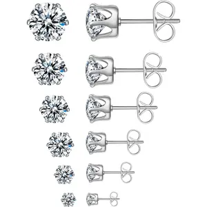 Stud Earrings Set,Clear Cubic Zirconia 316L Stainless Steel Earrings for Women for Men