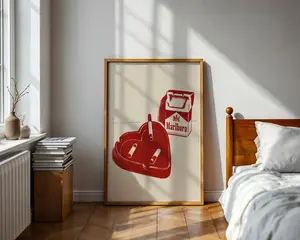 [SALE UP TO 40%] [Unframed] Retro Cigarette & Heart Ashtray Art Print Edgy Red Minimalist Poster for Dorm Room or Apartment Trendy Grunge Aesthetic Marlboro Wall Decor