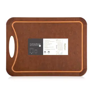Cutting Board with Non-Slip Feet and Juice Groove for Kitchen, Wood Fiber Composite, 17.3-Inch by 12.8-Inch, Brown