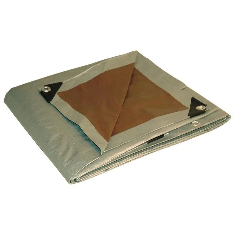 Dry Top Extra Large Heavy Duty Tent Tarps, 10x10 ft Reversible Brown & Silver Outdoor Shade Cloth, 10 Mil Polyethylene, UV & Water Resistant, Removable & Washable