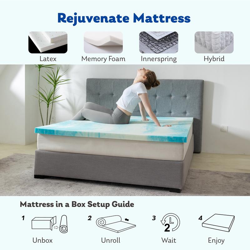 EGO Mattress Topper 3 Inch Ventilated Liquid Gel AeroFusion Memory Foam, Blue - Renew Your Old Mattress for Luxurious Sleep, Queen King Body Curves Temperature Regulation