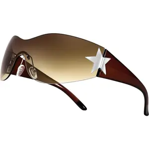 FEISEDY Y2K Sunglasses for Women Men 2000s Fashion Rimless Wrap Around Frameless Star Sun Glasses B9090