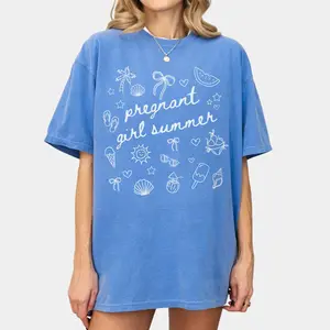 Comfort Colors Pregnant Girl Summer Shirt, Maternity Summer Graphic Tee, Mom to Be Beach Shirt, Pregnancy Announcement Gift