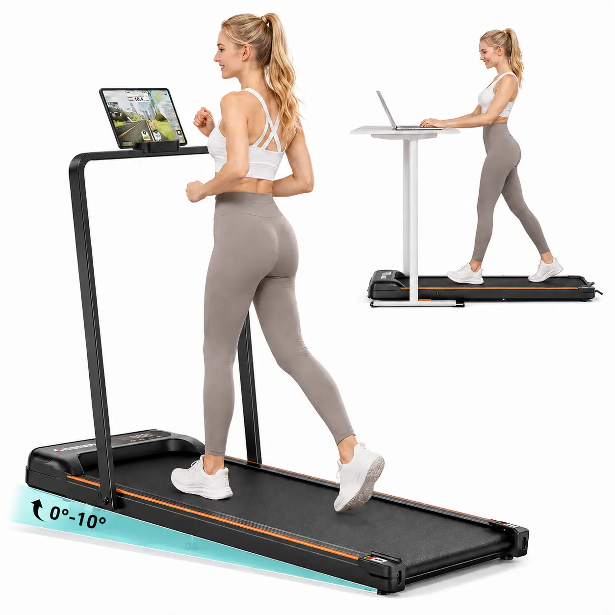 【BACKTOSCHOOL】JC walking pad Folding Walking treadmill for Home/Office, Foldable Handrail Adjustable Incline Treadmill, Low Noise Motor Walking Pad, 265lbs Weight Capacity,  Dual Shock Absorption System Home Gym Equipment, Home Workout Equipment