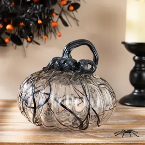 Glitzhome 7.50"L Halloween Abstract Black and White Glass Pumpkin