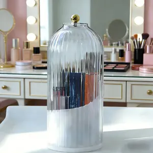 Dustproof Transparent Makeup Brush & Toothbrush Holder with Cover | 360° Rotating Bathroom & Vanity Organizer for Electric Toothbrush, Toothpaste & Cosmetics | KitchenGadgets MakeupOrganizer BathroomStorage#Mother's Day