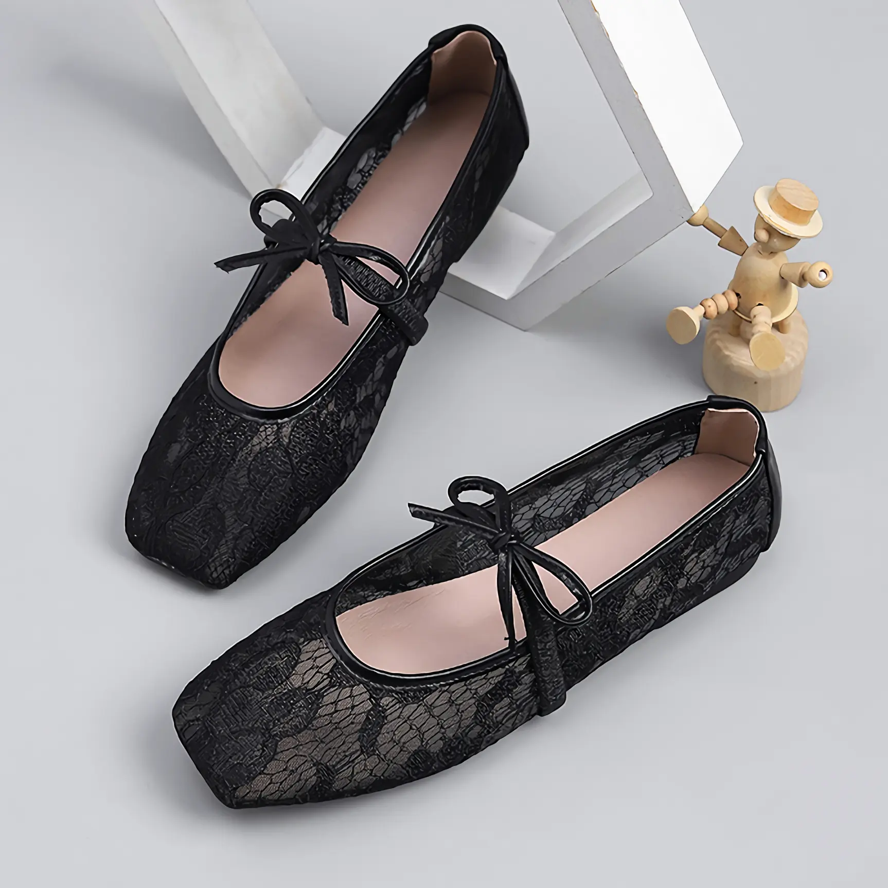 CushHide Women's Synthetic Mesh Inner Flats - Slip-On, Braid Accent, Flexible, Breathable Flatform Ballet Flats for Casual Wear, Party, Street Walking, Pu Lace, Rubber Sole, Soft Soled Shoes