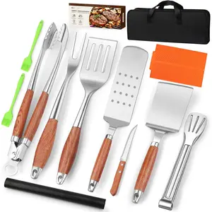 16 Inch Grilling Accessories Set, Heavy Duty Stainless Steel BBQ Accessories Tools and Grill Accessories for Outdoor Grill with Spatula, Fork, & Tongs - Grilling Gifts for Men Women Father