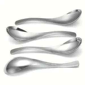 Stainless Steel Spoon, 4 Counts Creative Chinese Thick Eating Spoon, Soup Spoon, High End Meal Spoon, Culinary Cutlery, Kitchen Utensils