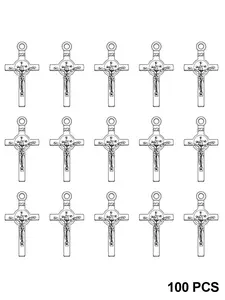 100 Alloy Catholic Jesus Cross Pendants, Small Saint Benedict Medal Cross Charms, DIY Jewelry Making, Bead Necklace Bracelet