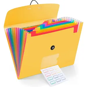 13 Pocket Expanding File Folder Accordian File Organizer, A4 Letter Size Paper Document Receipt Holder for School Office Supplies, Yellow