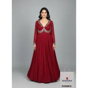 Designer Heavy Georgette Handwork Long Gown | Sabyasachi Style | Hot Pink | Sizes 36–46 | Customizable Fit